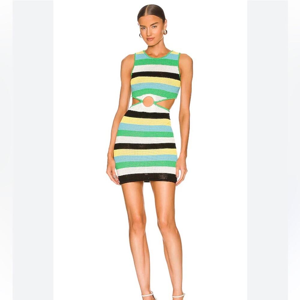 Ronny Kobo Nickle Dress in Island Green Stripe Size Small